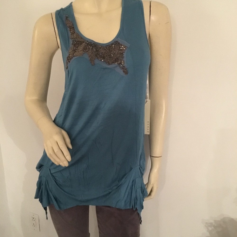 🔴 Kenar bead embellished racerback tank top asymmetrical hemline